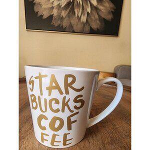 2015 Starbucks White & Gold Graffiti Coffee Cup Tea Mug | 14.2oz